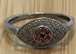Vintage HSN Rarities Carol Brodie Sterling Silver Evil Eye Red Sapphire Ring Sz